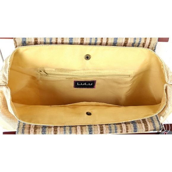 Lulu ivory tapestry damask floral wood handle hand bag purse - Picture 5 of 5